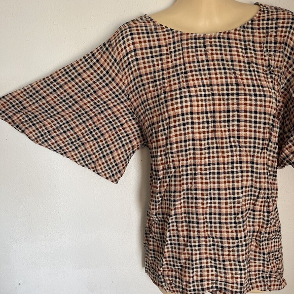 A New Day Women's XXL Plaid Half Sleeve Woven Blouse Flared Sleeve Multicolor - Picture 4 of 6